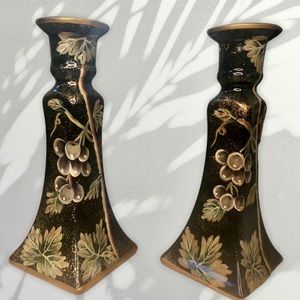 2 Italian Theme Candlestick Holders- Porcelian